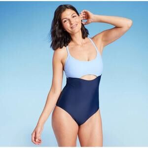 Kona Sol Women's Swimwear Blue L Colorblock One Piece Swimsuit Cutout
